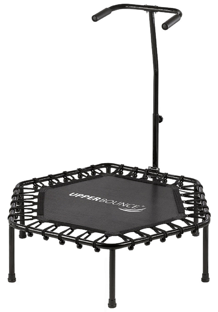 Machrus Upper Bounce 40" Mini Trampoline with Adjustable T-Shaped Handrail – Hexagonal Rebounder Fitness Trampoline for Kids & Adults