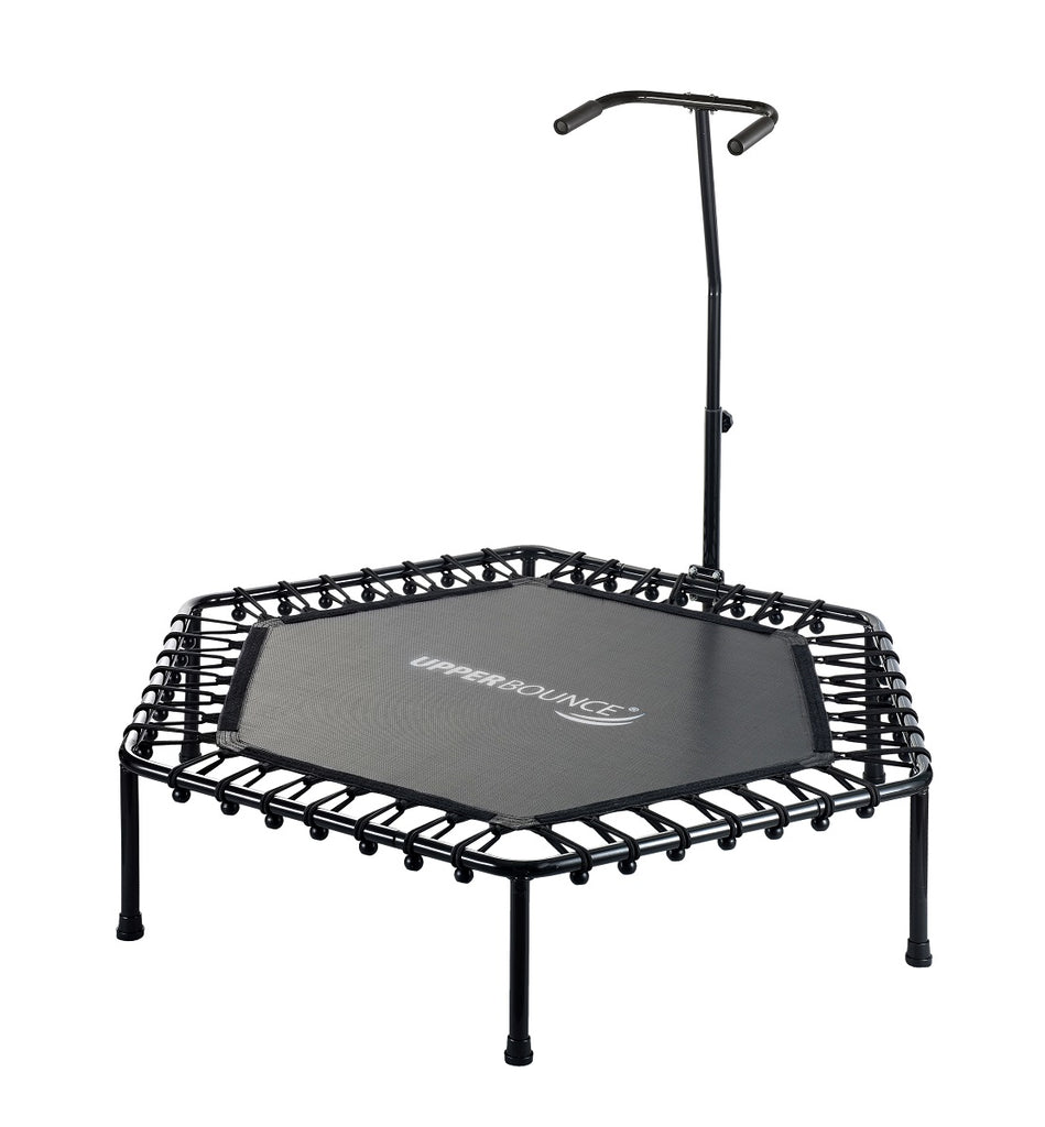 Machrus Upper Bounce 50" Mini Trampoline with Adjustable T-Shaped Handrail – Hexagonal Rebounder Fitness Trampoline for Kids & Adults