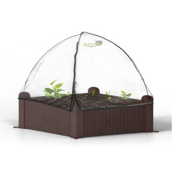 Machrus Ogrow 39” Square Raised Garden Bed Wicker Design with Premium Canopy Cover