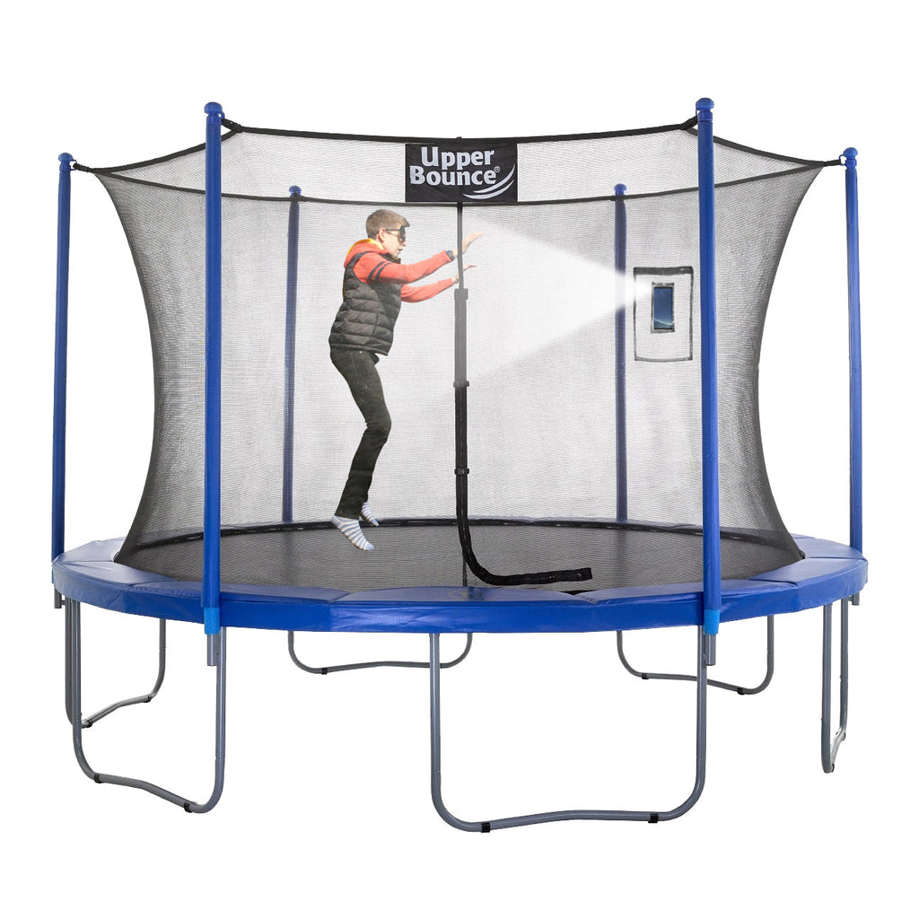 Machrus Upper Bounce Trampoline Safety Net Fits Round Trampolines with Adjustable Straps - Trampoline Net with Smartphone/Tablet Pouch for Selfies and Livestream