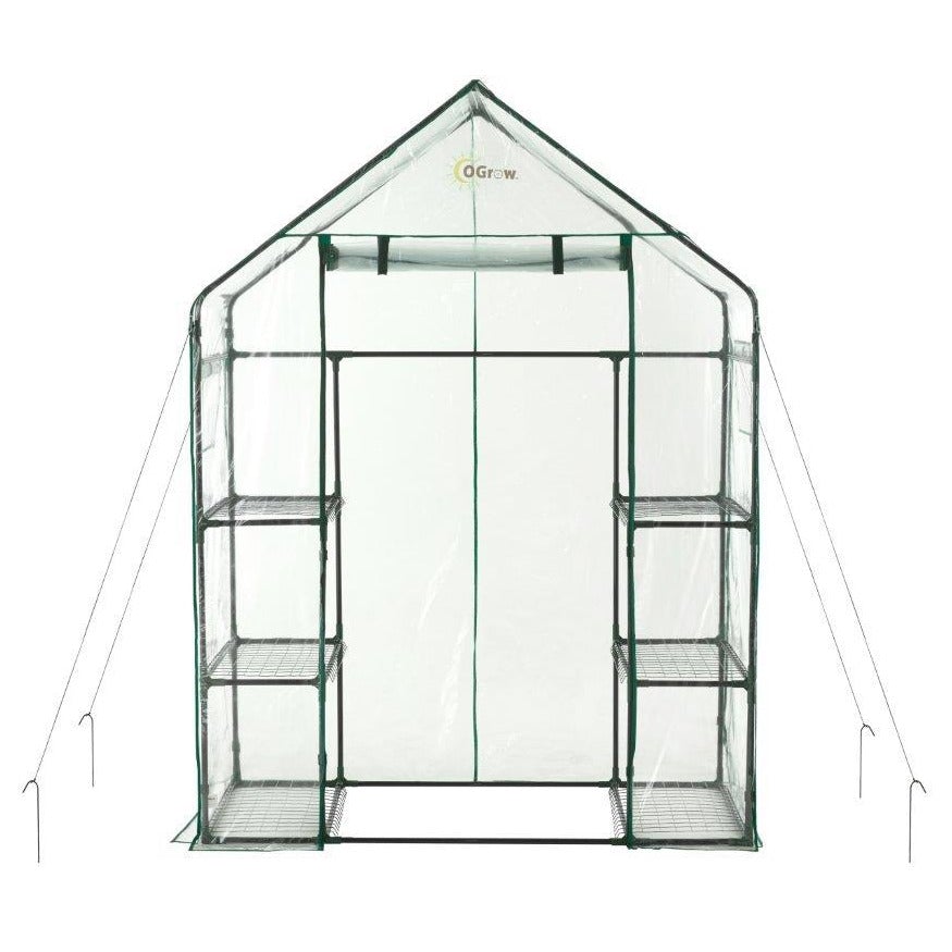 Machrus Ogrow Deluxe Walk-In Greenhouse with 3 Tiers and 6 Shelves -  Clear Cover