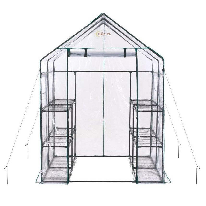 Machrus Ogrow Deluxe Walk-In Greenhouse with 3 Tiers and 12 Shelves -  Clear Cover