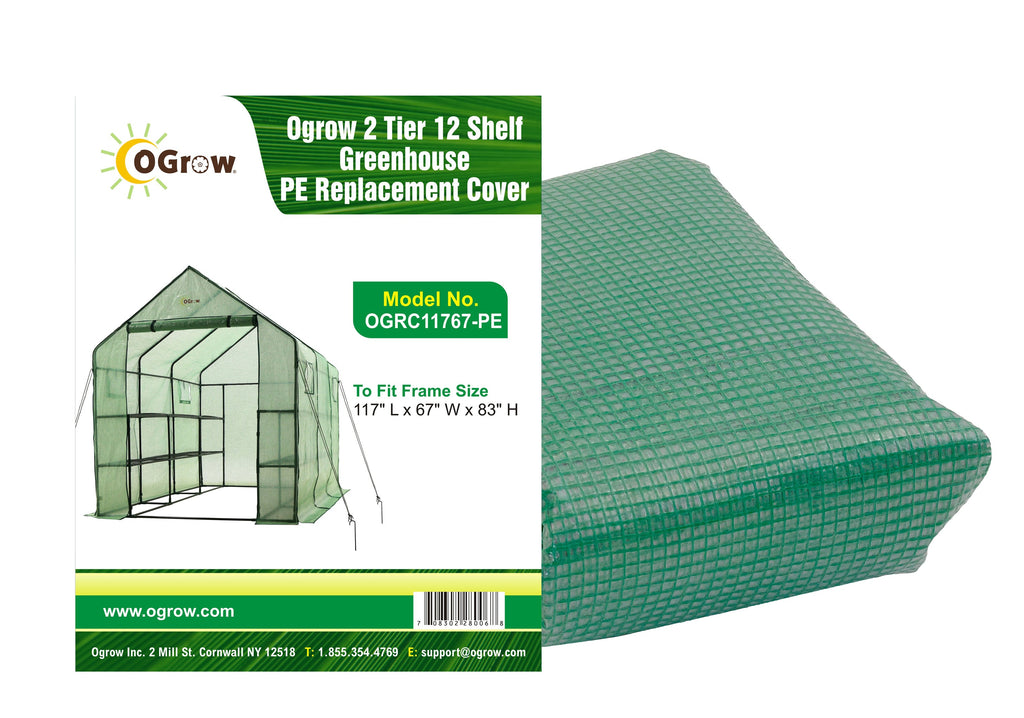 Machrus Ogrow Premium PE Greenhouse Replacement Cover for Your Outdoor Walk in Greenhouse - Green - Fits Frame 117"L x 67"W x 83'"H