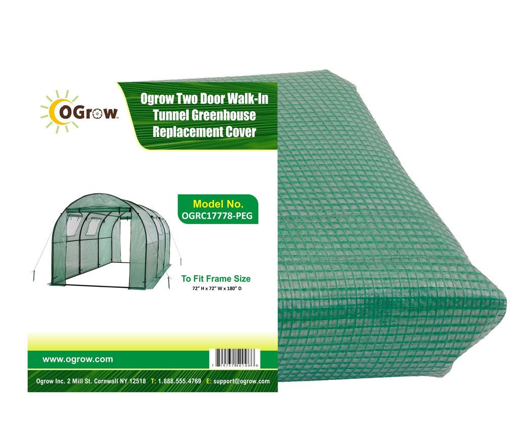 Machrus Ogrow Premium PE Greenhouse Replacement Cover for Your Outdoor Walk in Tunnel Greenhouse - Green - Fits Frame 180"L x 72"W x 72"H