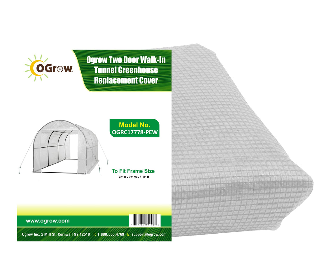 Machrus Ogrow Premium PE Greenhouse Replacement Cover for Your Outdoor Walk in Tunnel Greenhouse - White - Fits Frame 180"L x 72"W x 72"H