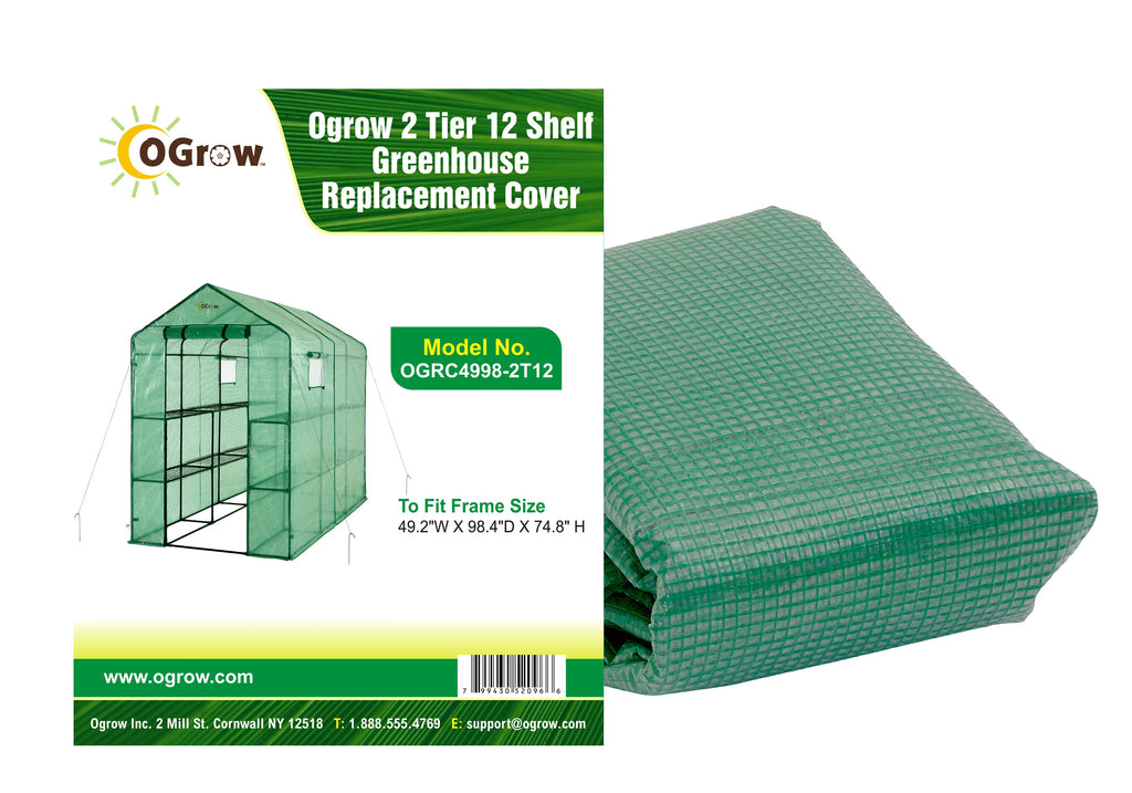 Machrus Ogrow Premium PE Greenhouse Replacement Cover for Your Outdoor Walk in Greenhouse - Green - Fits Frame 98"L x 49"W x 75"H