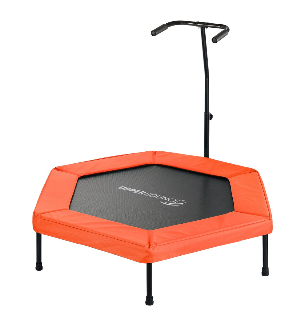 Machrus Upper Bounce 50" Mini Trampoline with Adjustable T-Shaped Handrail – Hexagonal Rebounder Fitness Trampoline for Kids & Adults