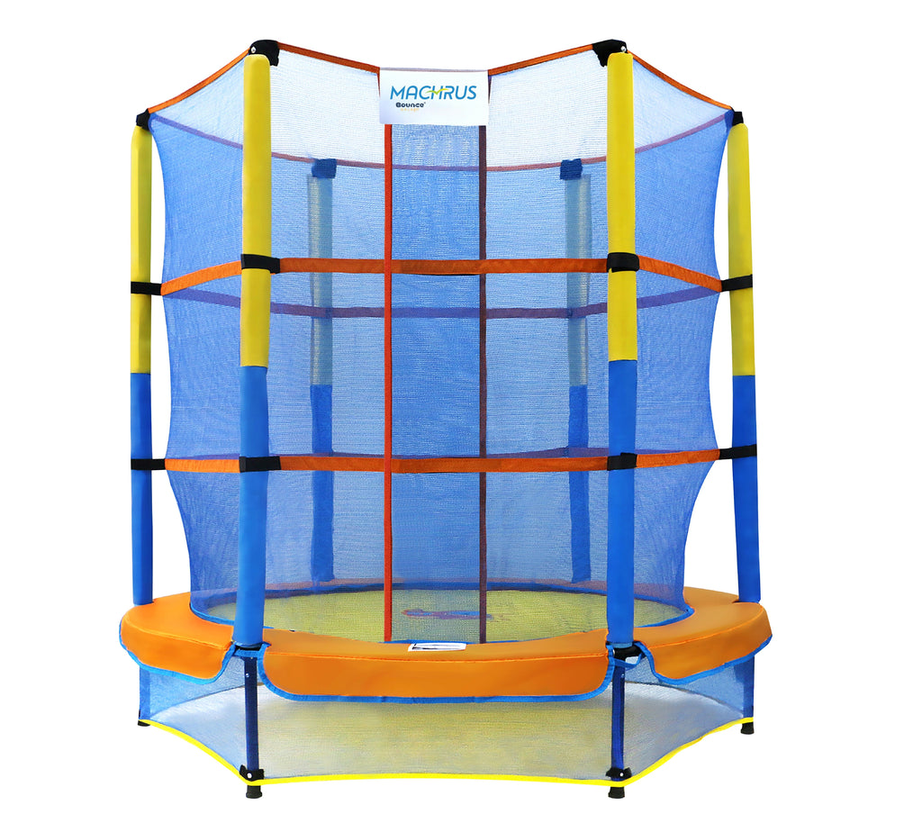 Machrus Bounce Galaxy 60" Indoor Trampoline w/ Safety Net Enclosure, Spring-free Mini Trampoline for Toddlers & Kids w/ bonus stuffed Toy & keychain